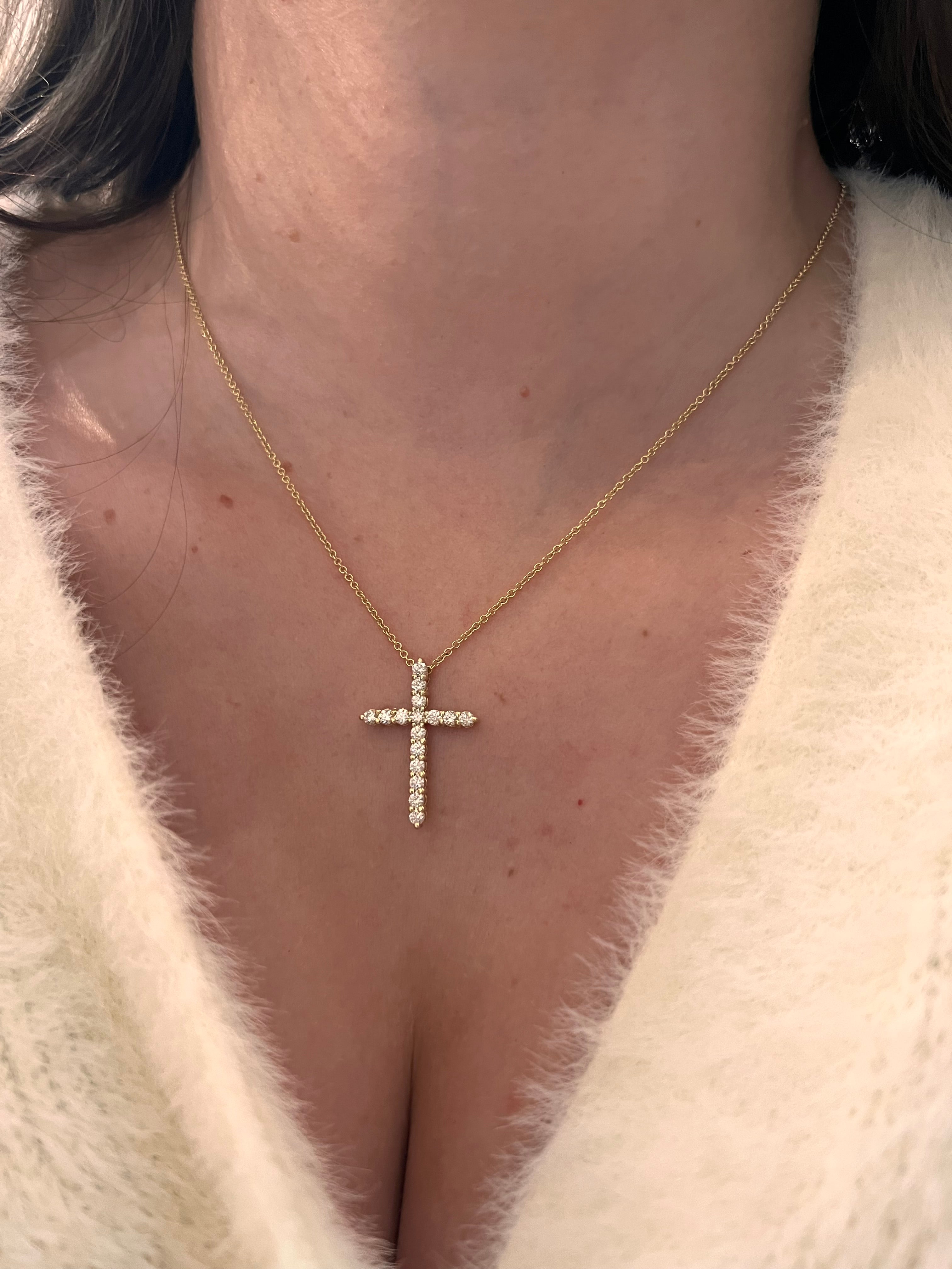 WD1320 Yellow Gold and Diamond Cross Necklace