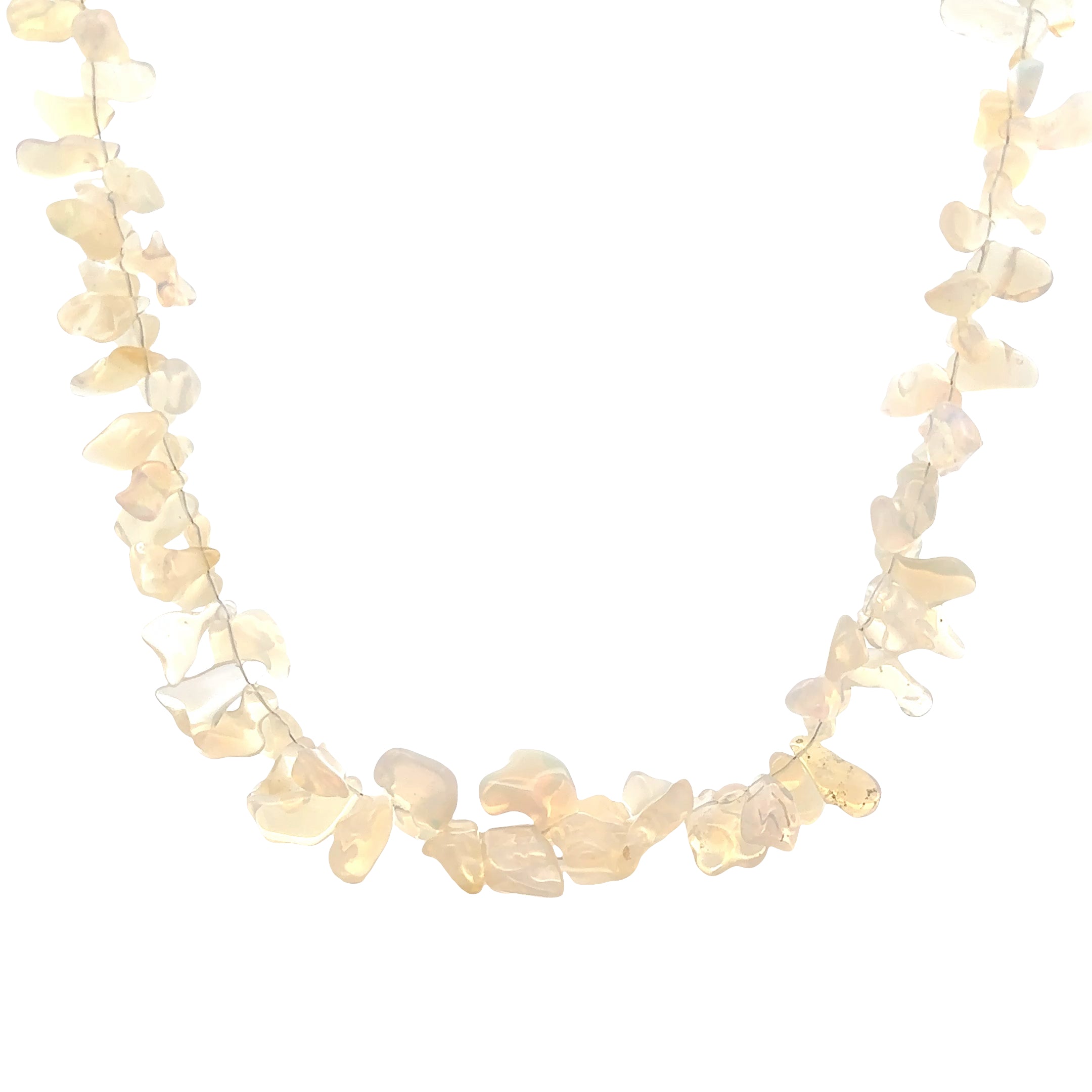Opal beaded necklace with 14K yellow gold clasp and adjustable extension chain