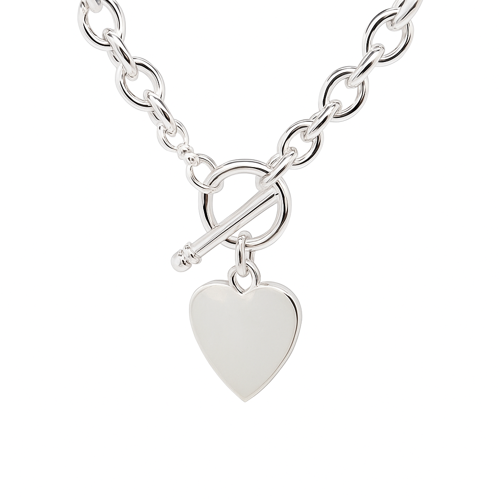 SSICB302-17 Sterling Silver 7.5 mm Oval Link Necklace with Engraveable Heart