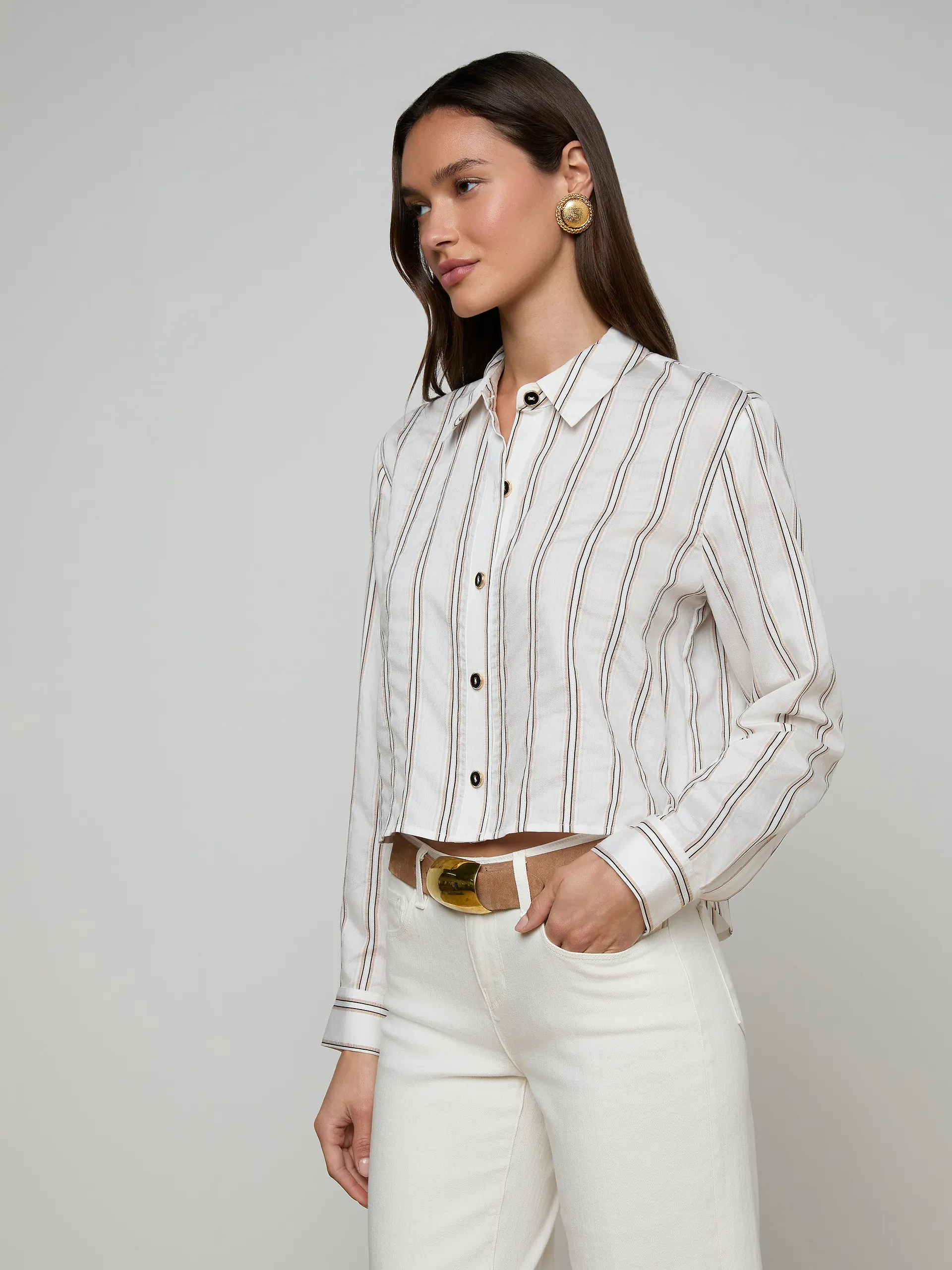 40548VLN L'AGENCE Cosstte Crop Hi Low Shirt