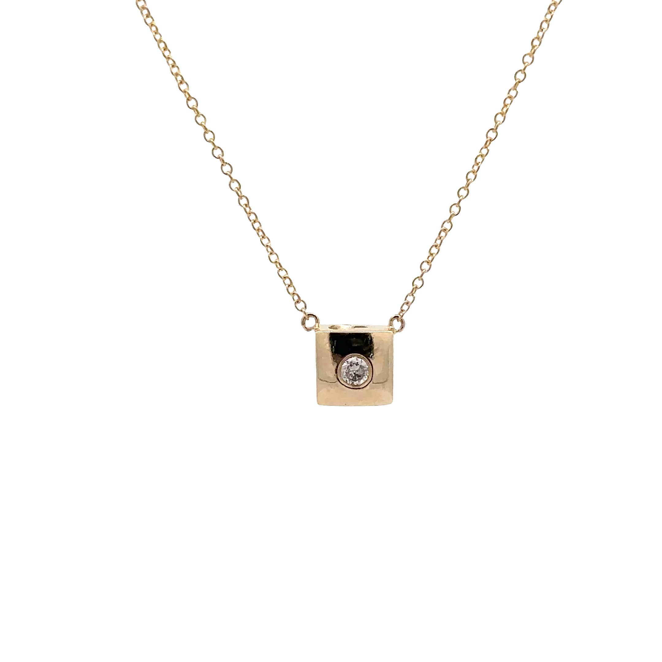 WD1842 14kt Gold Square Bezel with Diamond Center Necklace