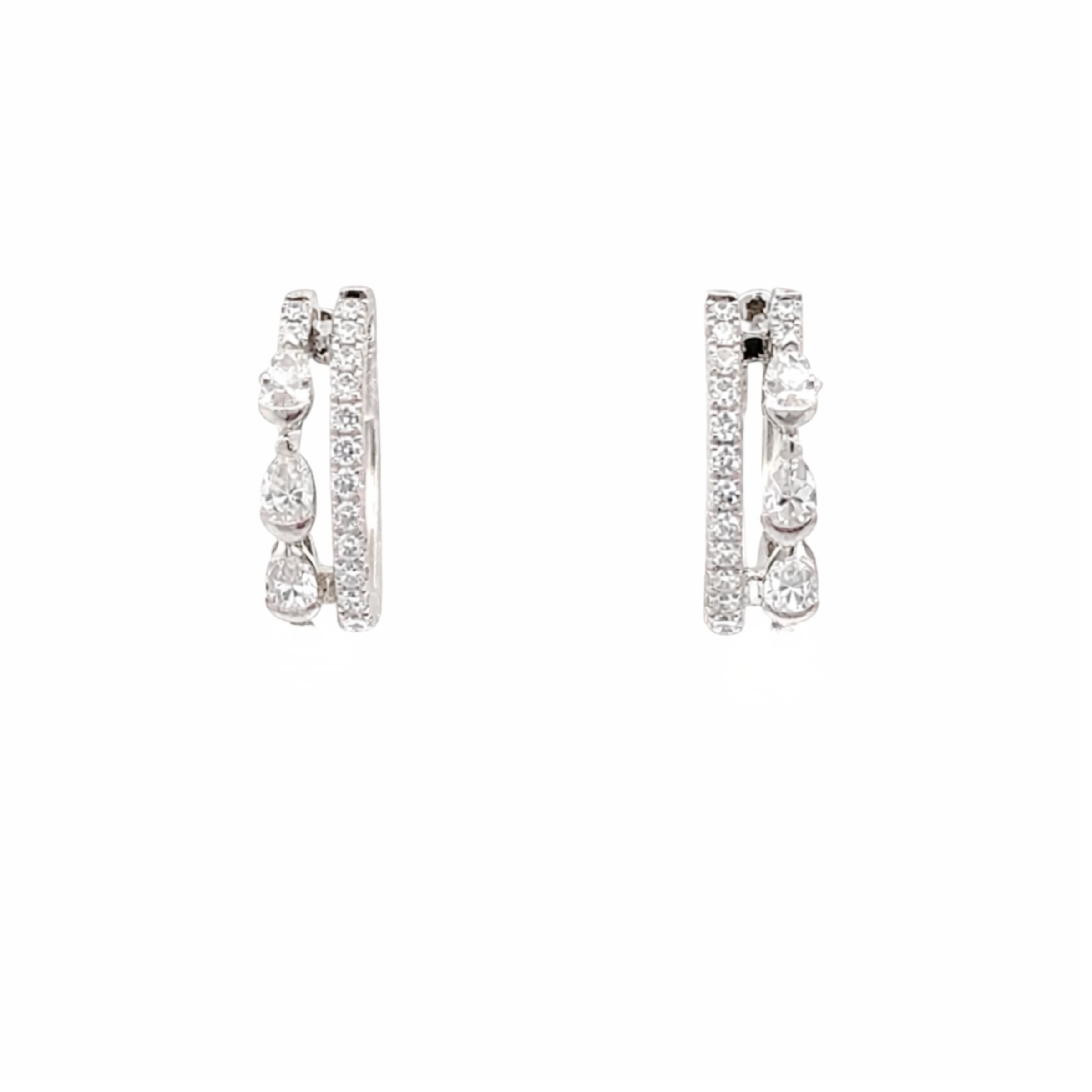 549329 14kt White Gold Graduated Teardrop Pavé Huggies