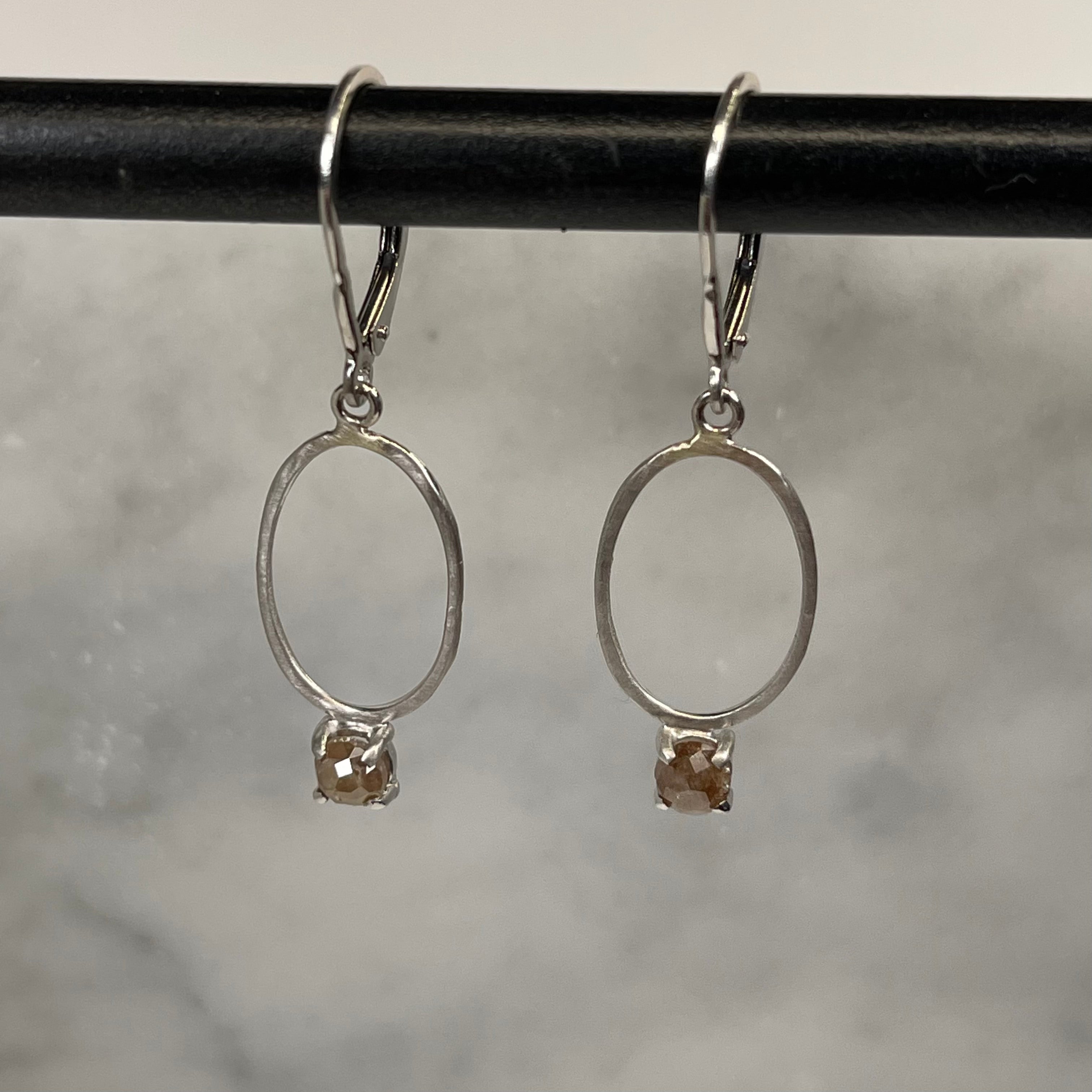 WD839 14kt white gold raw diamond drop earrings