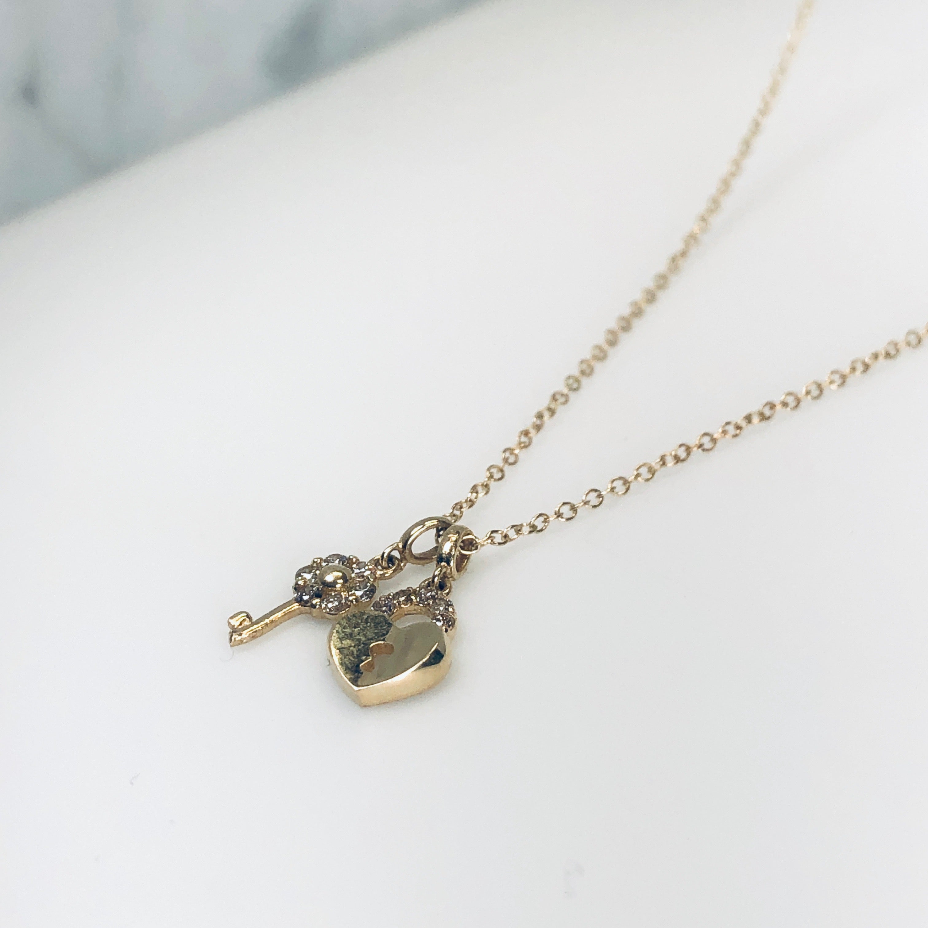WD609 - Pave Key and Heart Lock necklace