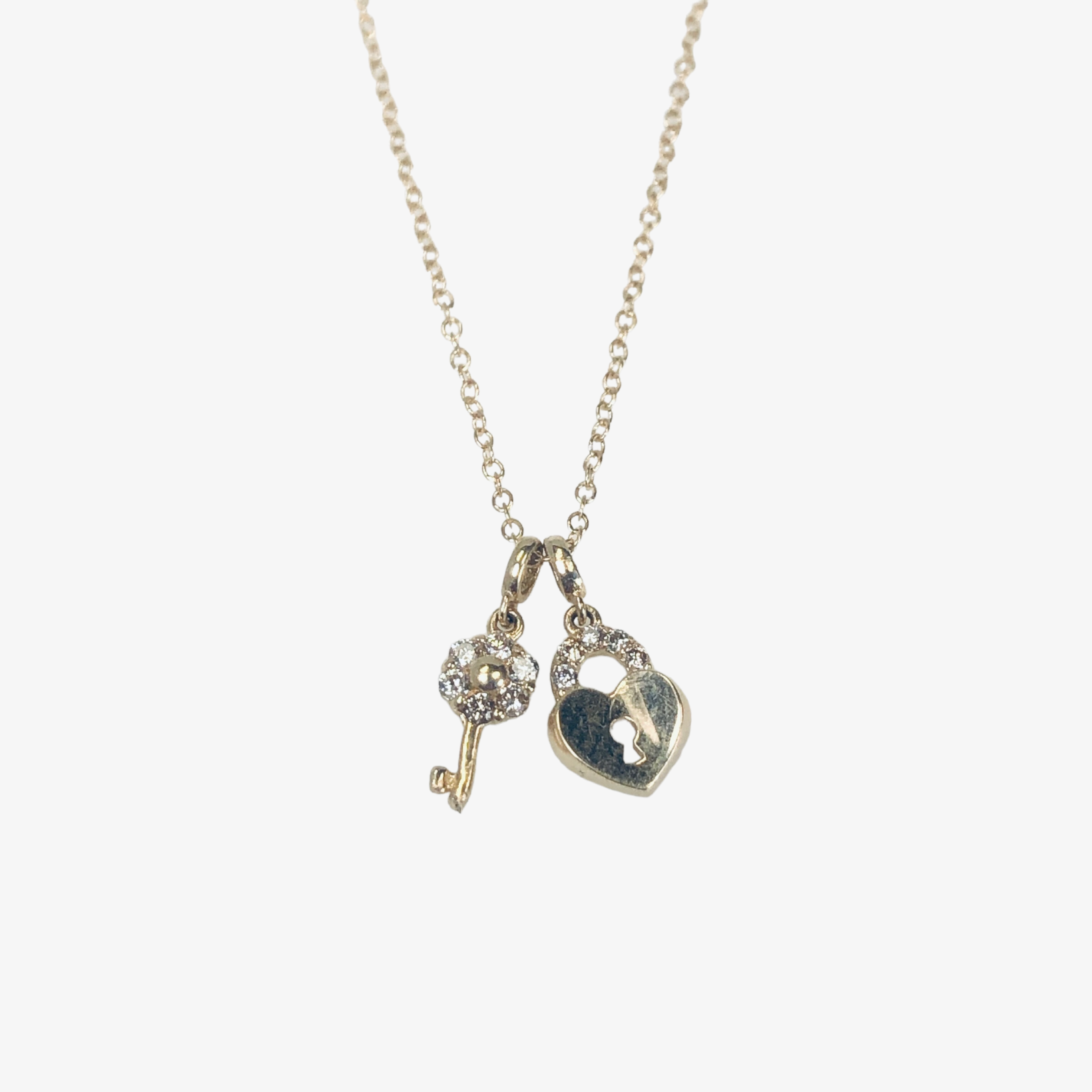 WD609 - Pave Key and Heart Lock necklace