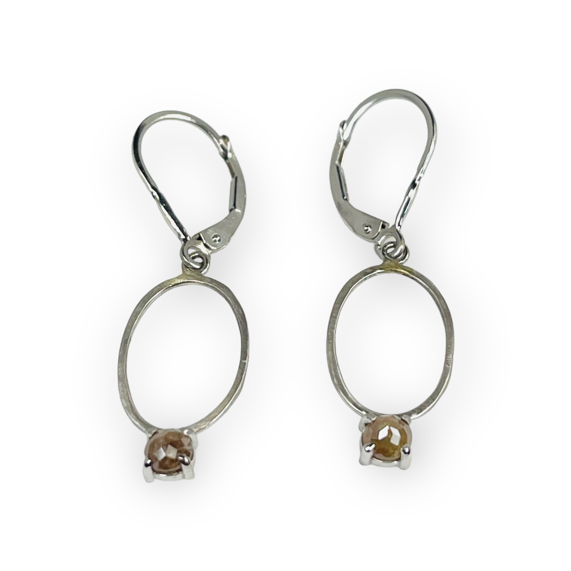 WD839 14kt white gold raw diamond drop earrings