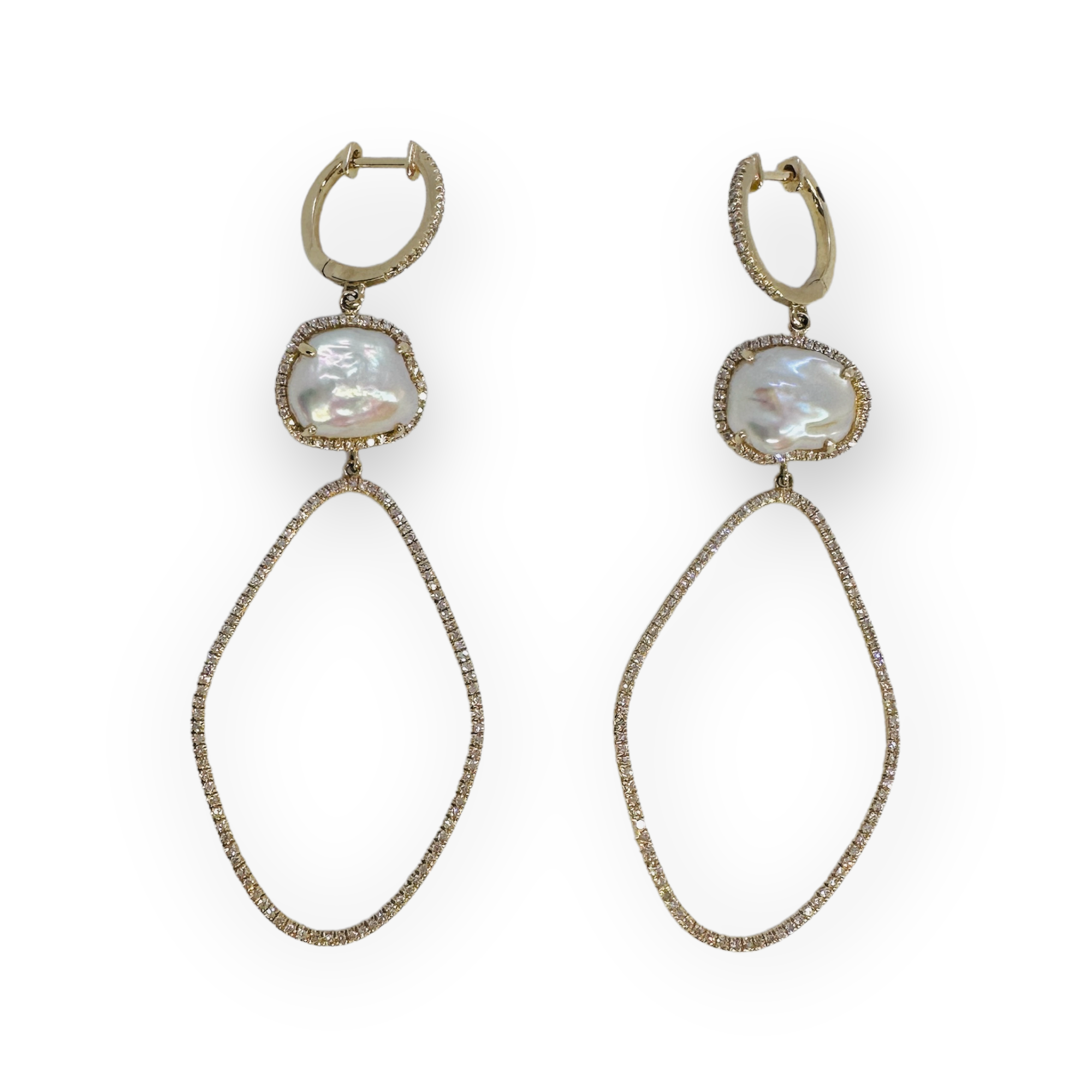 WD415 - 14kt Diamond and Baroque Pearl Earrings