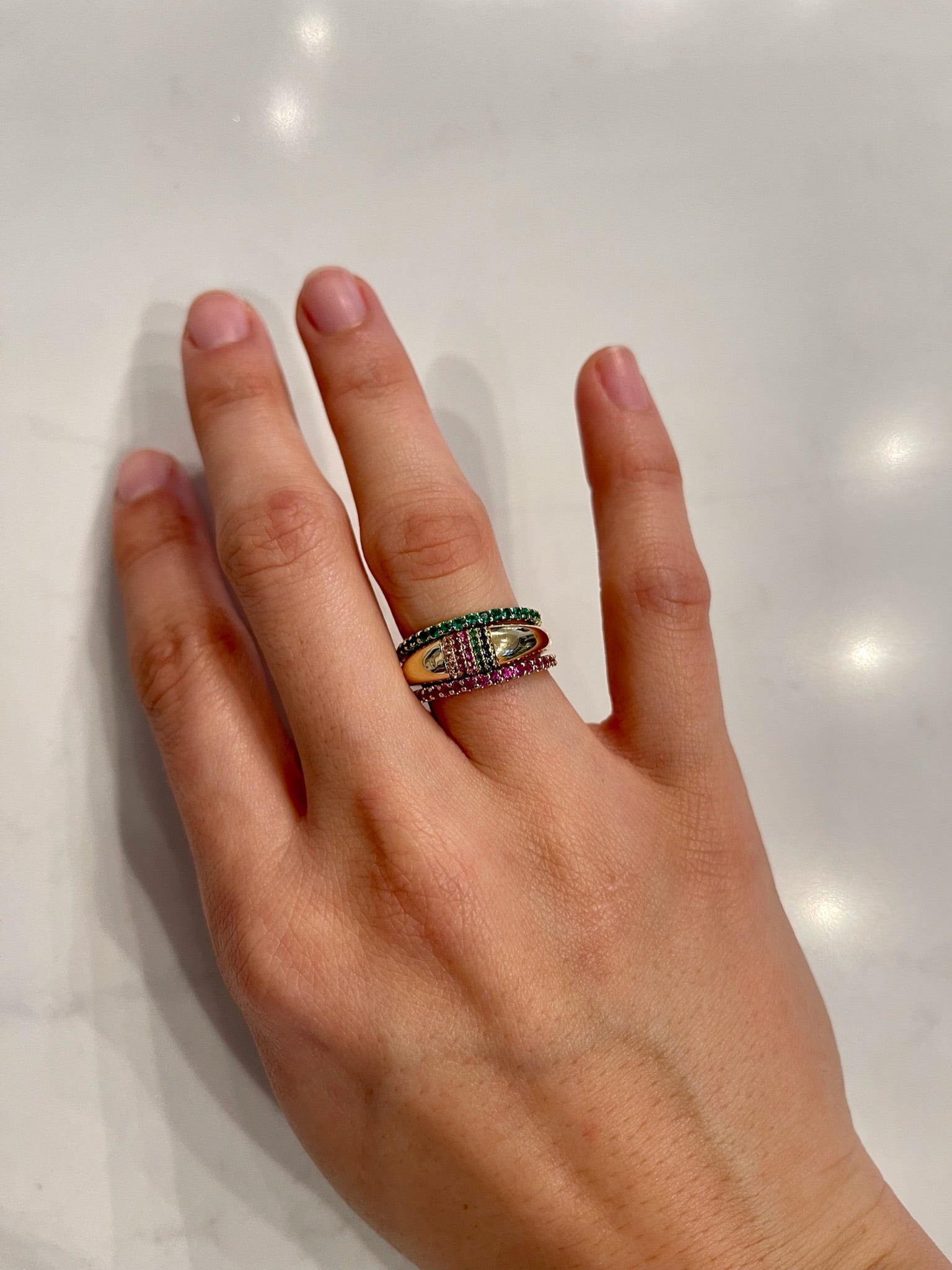 AD121E - Emerald Shared Prong Eternity Band