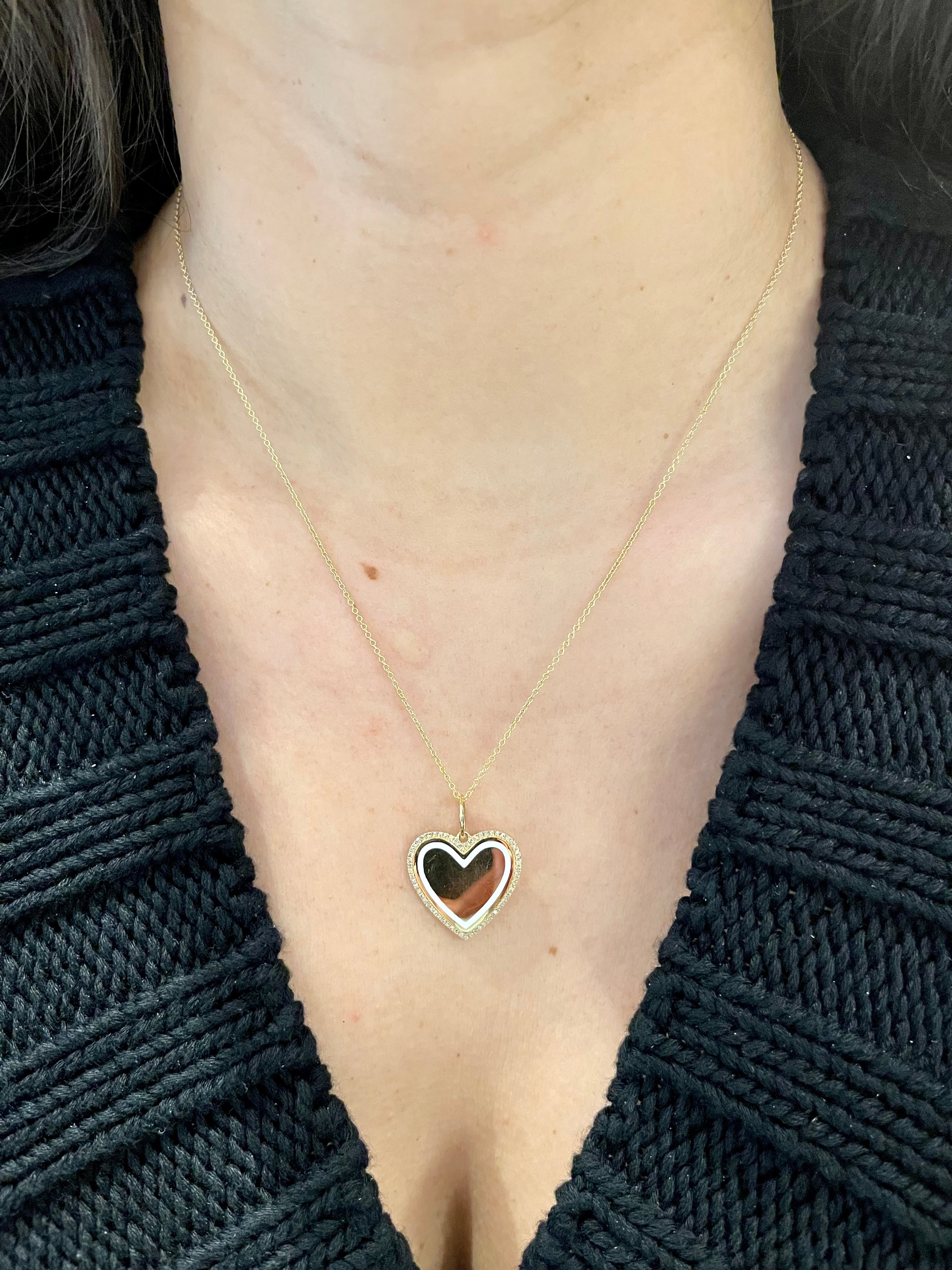 WD944 14kt gold White enamel Heart Necklace