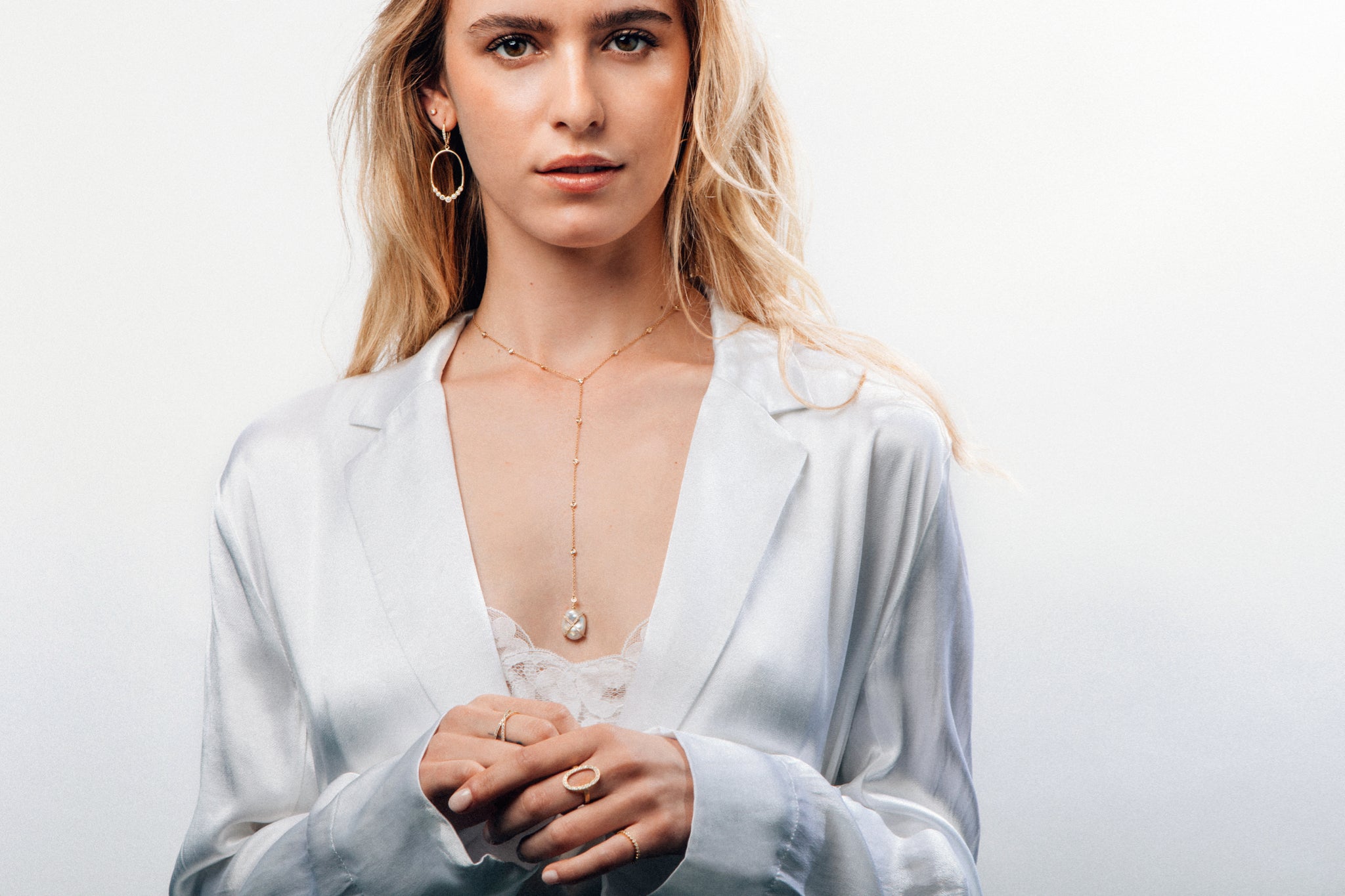 WD481, 14kt gold, .49ct diamond and pearl lariat necklace